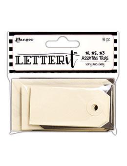Ranger Letter It Assorted Tags Ivory/Grey 18pc